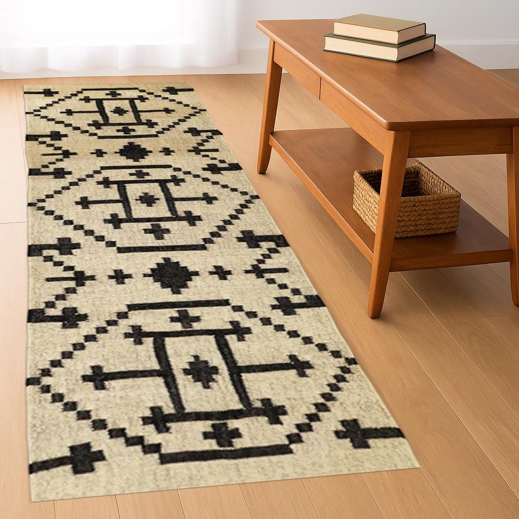 Handwoven Wool Jute Runner, Bohemian Eco Friendly Wool Jute Runner, Traditional Indian Jute Area rug, Vintage Stair Runner Rug