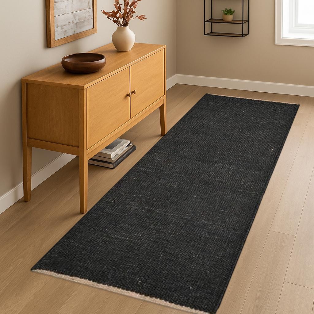 Black Jute Runner Rug, Handmade Jute rug, Boho living room rug, natural jute rug, square rug, braided jute rug, custom size