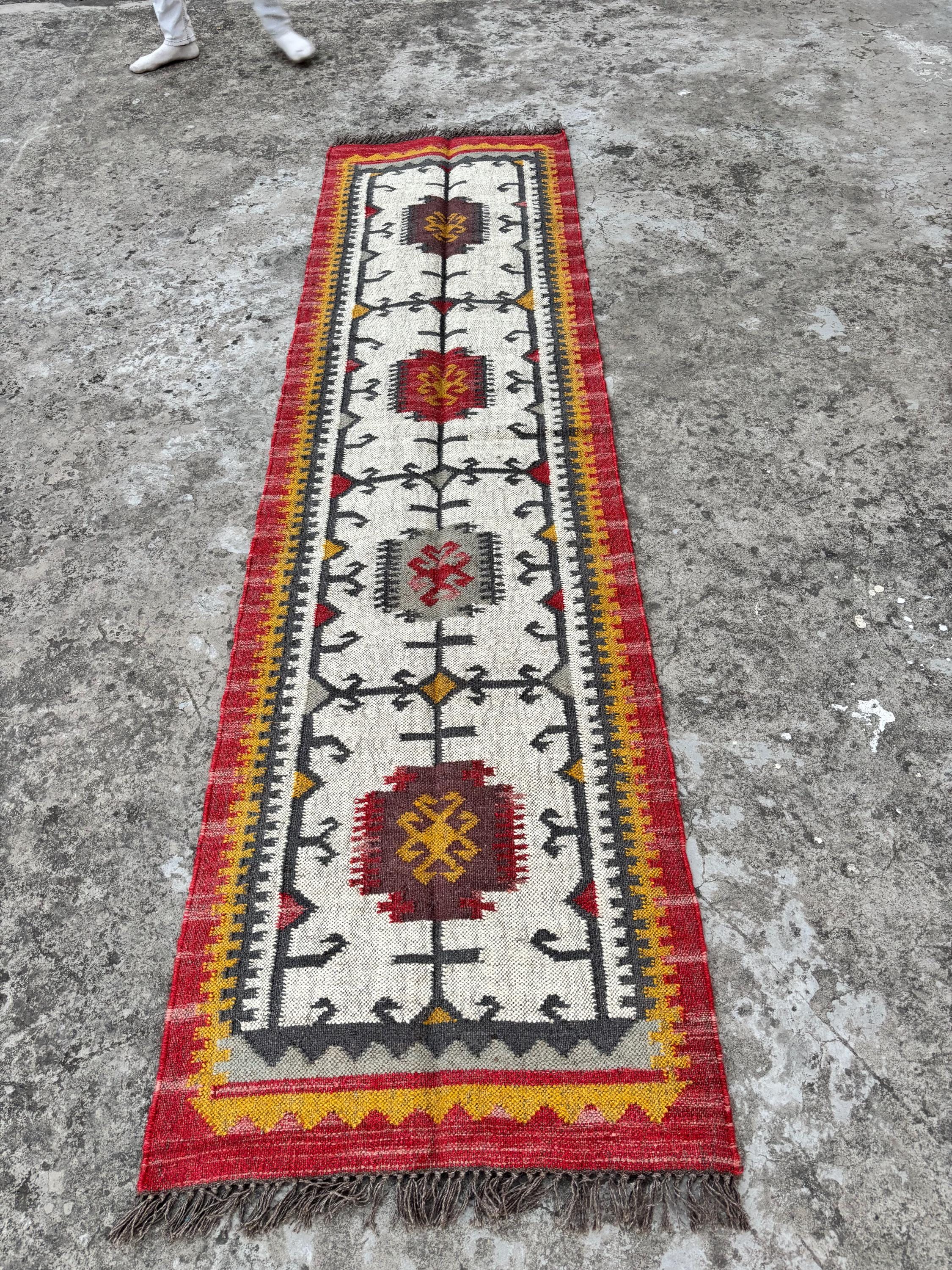 Handmade Kilim Stair Runner, Jute Hallway & Kitchen Decor, Bohemian Eco Friendly Wool Jute Kilim Runner, Traditional Indian Jute Area rug