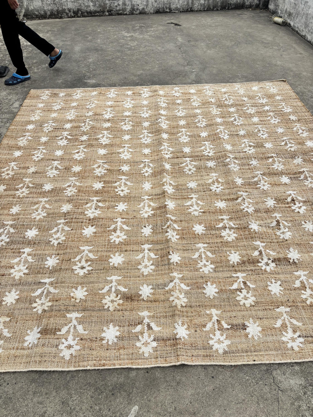 8X10 9x12Ft Natural Floral Cotton Jute Rug, Modern Handmade Jute Rug, Jute and Cotton Rug, Handmade Cotton Jute Rug.