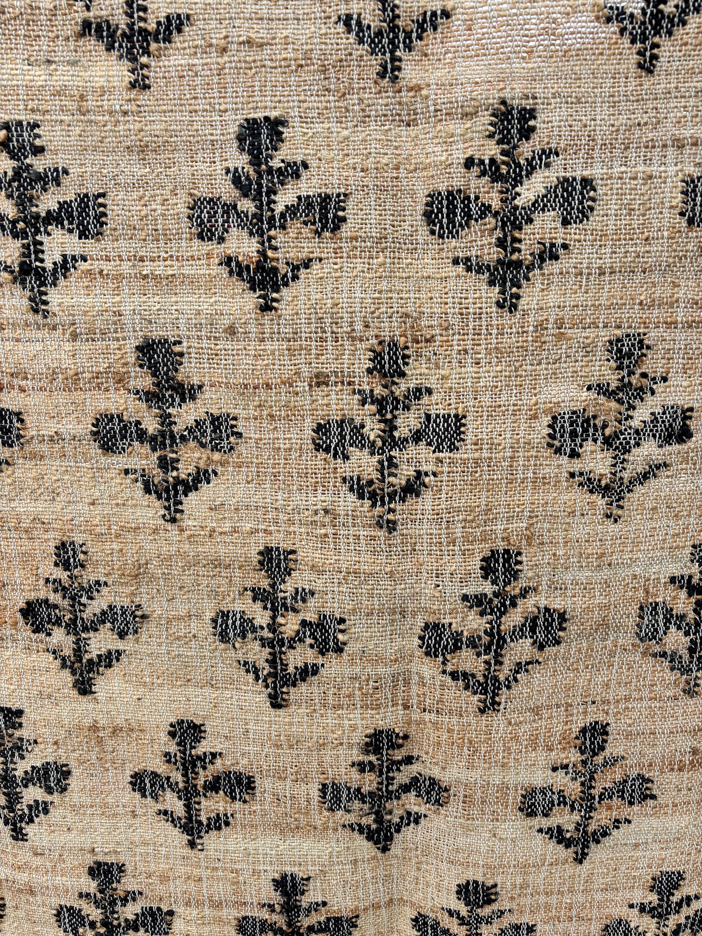 Handwoven Cotton & Jute Rug – Black, Beige Multicolor Boho Dhurrie, Handmade Cotton Jute Rug, Eco-Friendly Handmade Rug