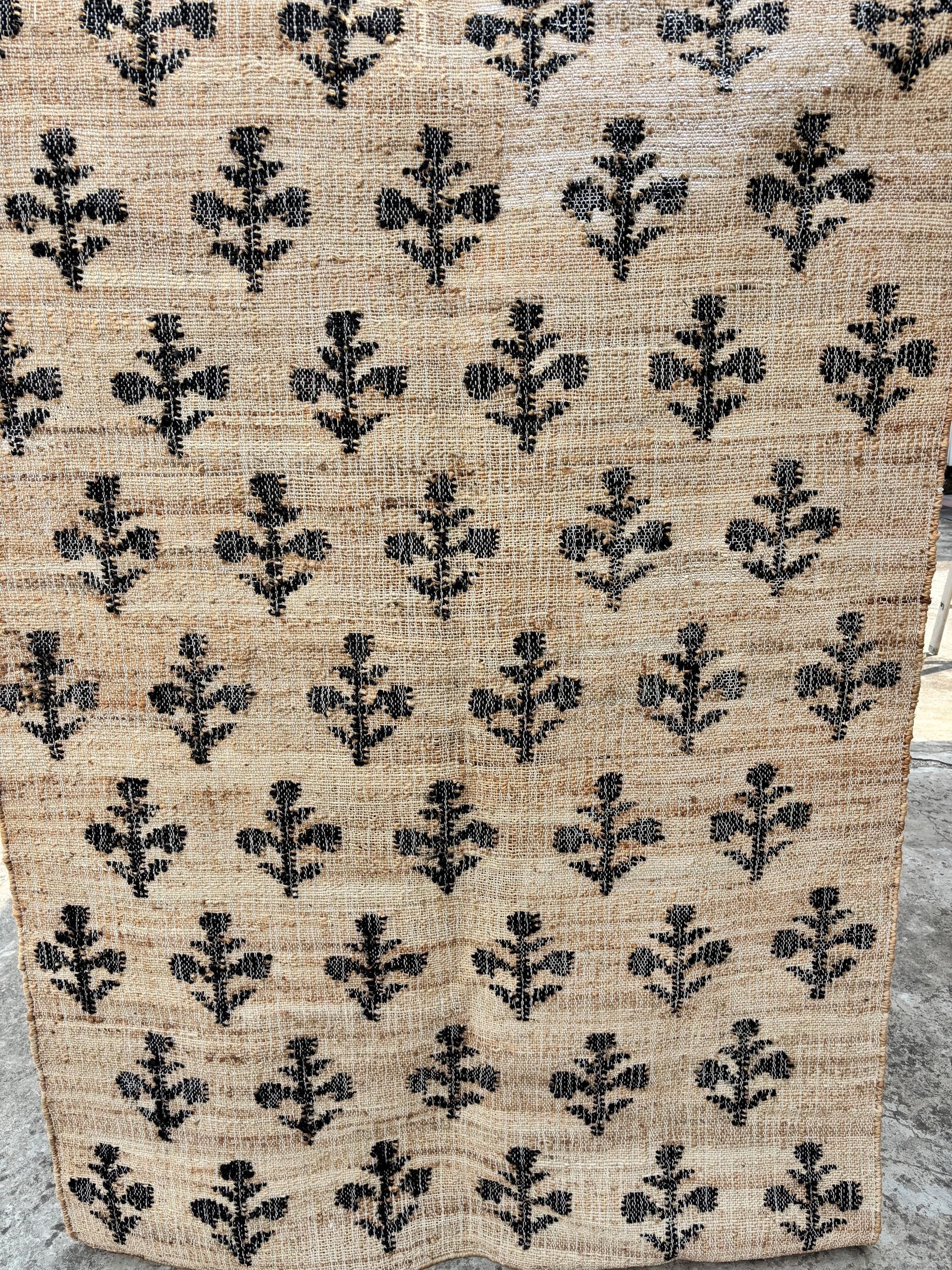 Handwoven Cotton & Jute Rug – Black, Beige Multicolor Boho Dhurrie, Handmade Cotton Jute Rug, Eco-Friendly Handmade Rug