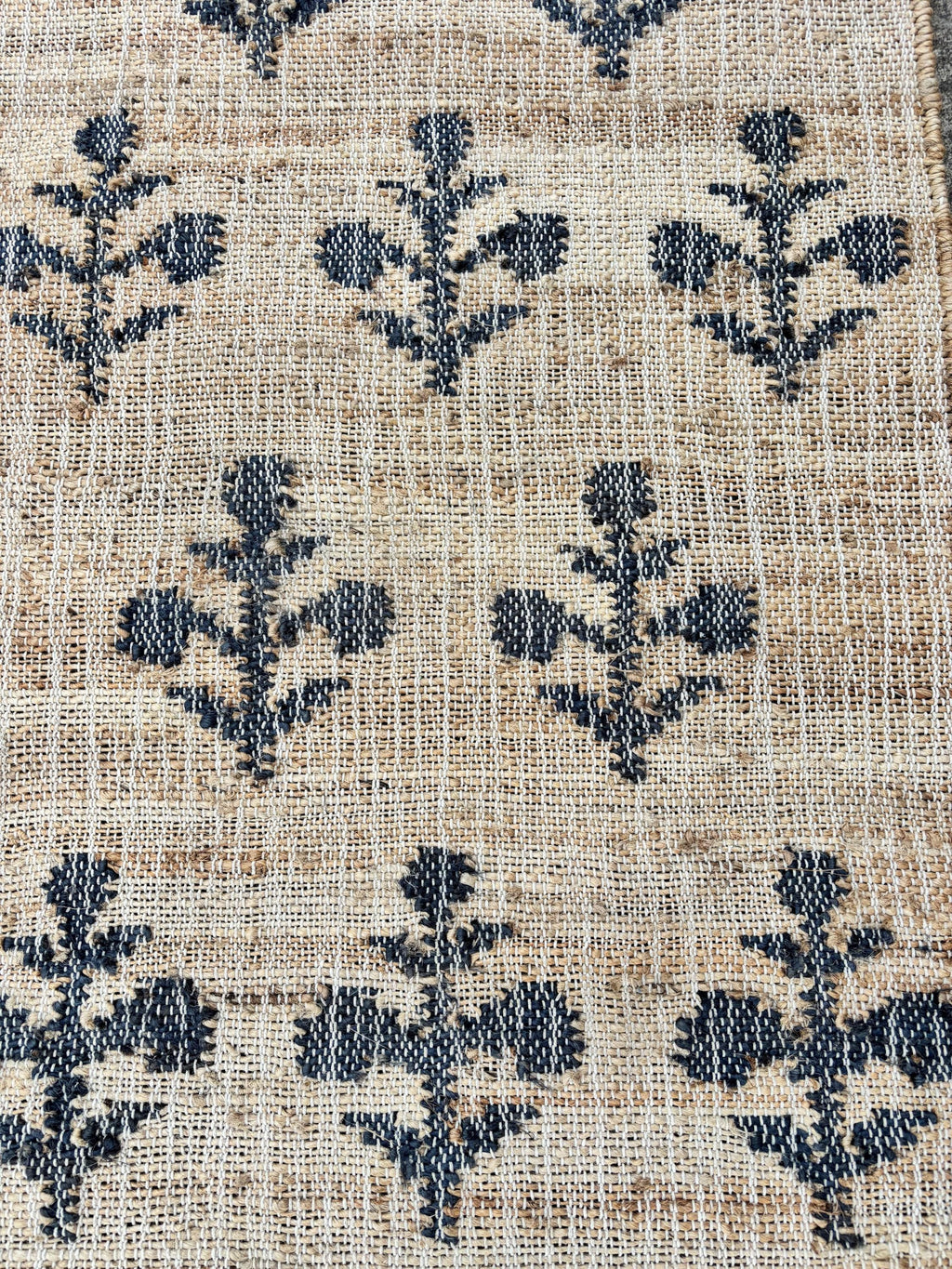 Handmade hemp jute cotton Jute Rug with Black flower pattern, Living Room Jute Rug Entry Way Jute Rug Custom Size Rug