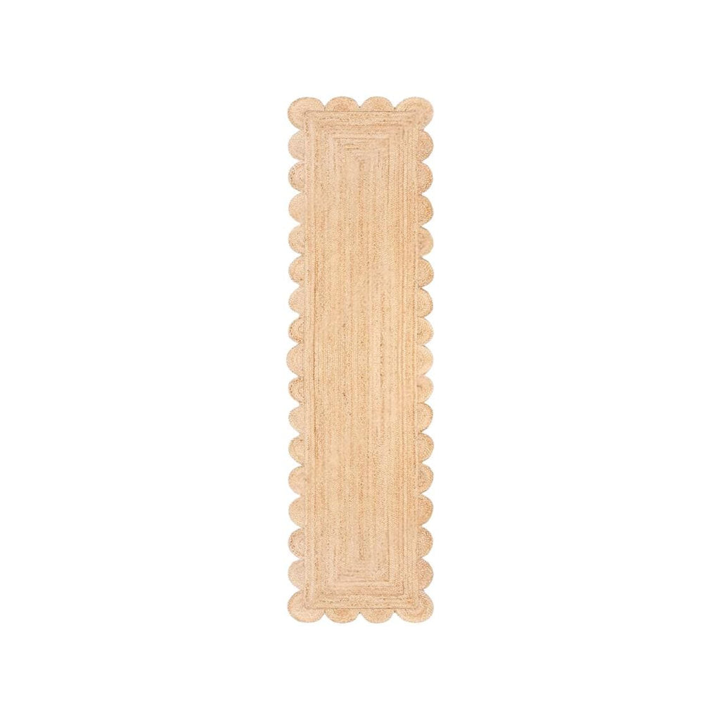 Natural Scalloped Jute Runner Rug – Handmade Hallway Rug, Boho Farmhouse Entryway Decor, Eco Friendly Flatweave Entryway or Kitchen Rug