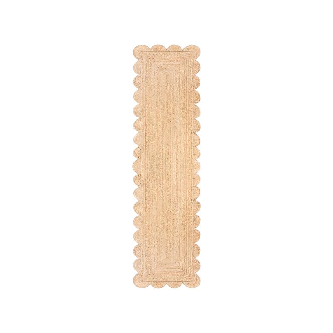 Natural Scalloped Jute Runner Rug – Handmade Hallway Rug, Boho Farmhouse Entryway Decor, Eco Friendly Flatweave Entryway or Kitchen Rug