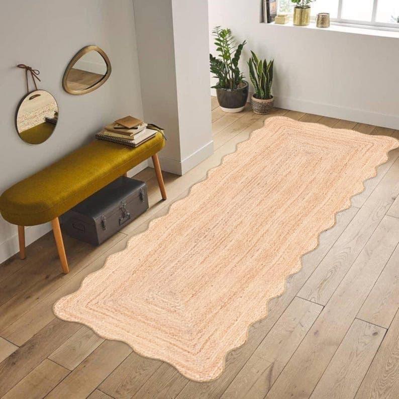 Runner Rug - Scalloped Runner Rug, Jute Runner Rug, Bohemian Scallop Rug, Jute Scallop Rug Sisal Runner Custom Rug