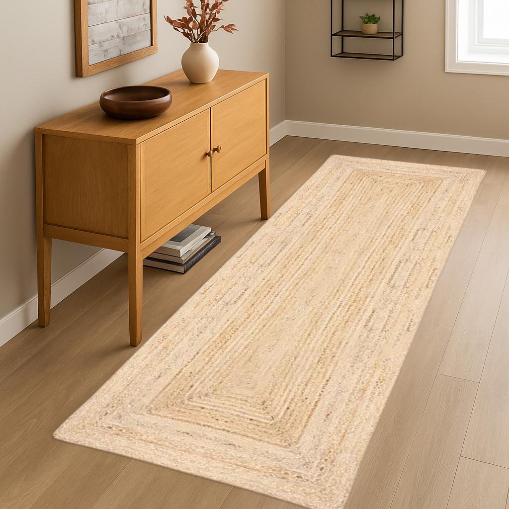Natural Jute Rug Runner, Hand Braided Off White Jute Rug, Bohemian Eco Friendly Rug, Runner For Kitchen & Porch, Stair Runner