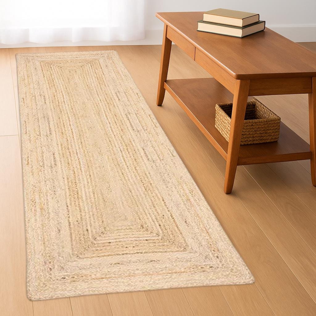 Natural Jute Rug Runner, Hand Braided Off White Jute Rug, Bohemian Eco Friendly Rug, Runner For Kitchen & Porch, Stair Runner