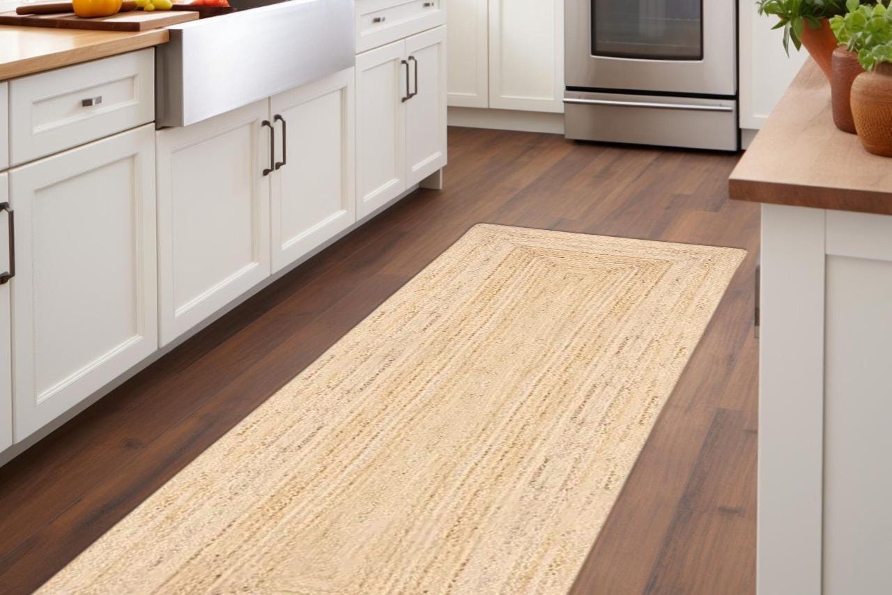 Natural Jute Rug Runner, Hand Braided Off White Jute Rug, Bohemian Eco Friendly Rug, Runner For Kitchen & Porch, Stair Runner