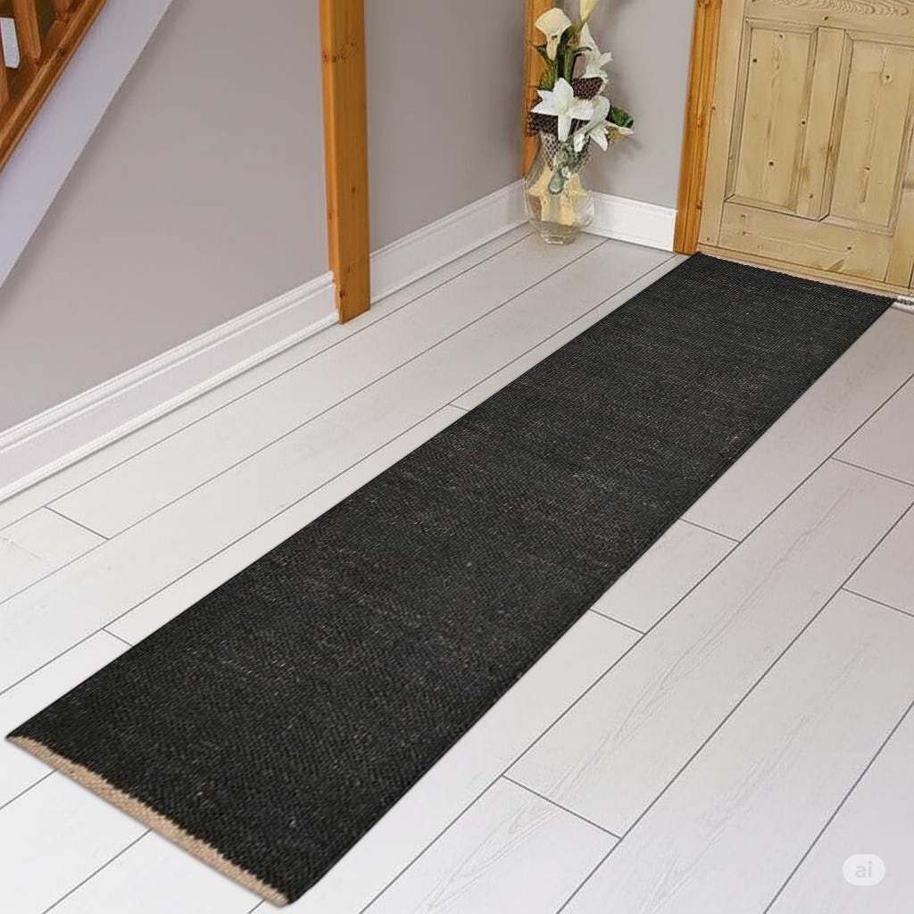 Black Jute Runner Rug, Handmade Jute rug, Boho living room rug, natural jute rug, square rug, braided jute rug, custom size