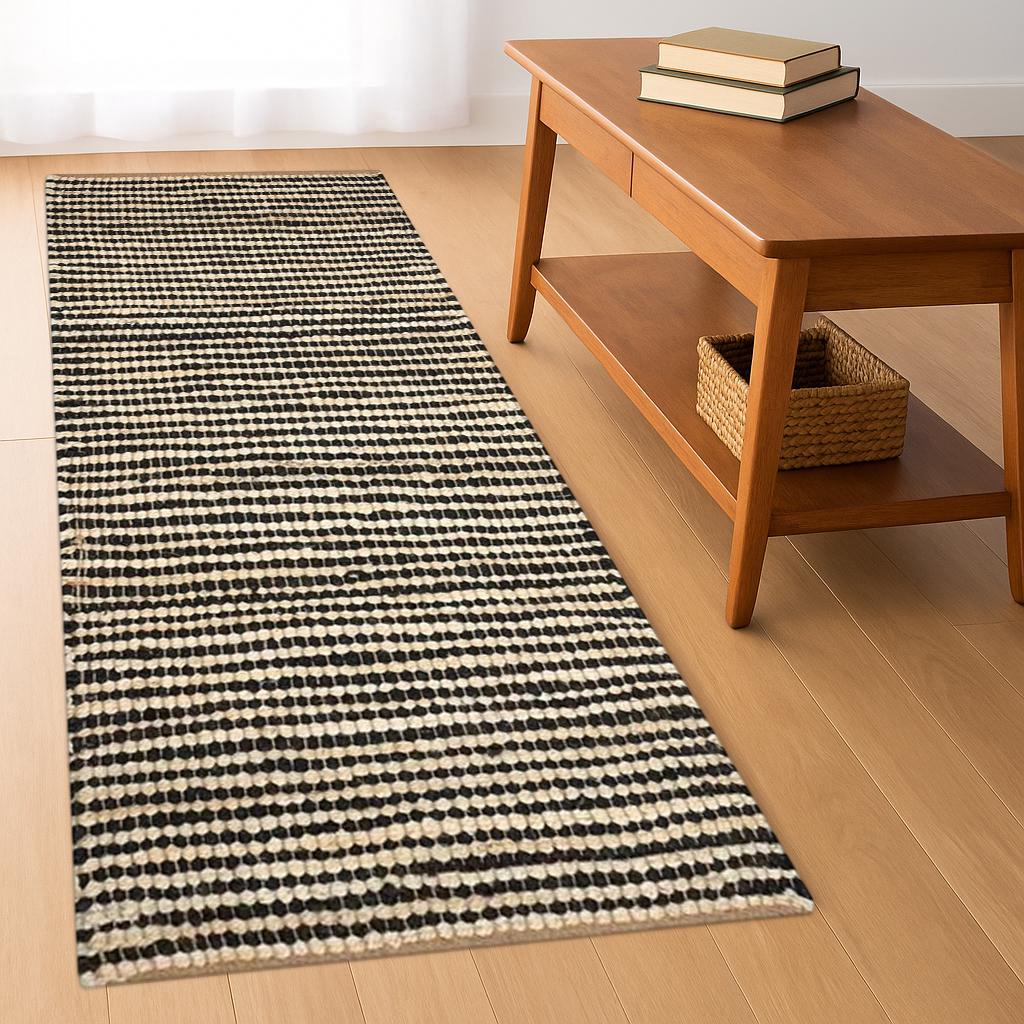 Black Stripes, Handwoven Natural Jute Runner, Custom Size Large Floor Area Jute Rug Stairs Jute Kilim Runner Rug Indian