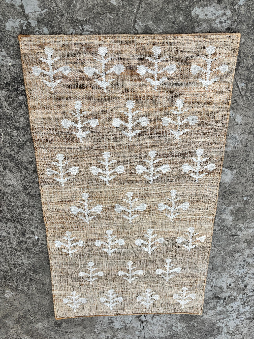 Cotton Jute Rug Beige Colour with Black flower pattern, High Quality Hand Woven Premium Quality Boho Style Cotton Jute Rugs