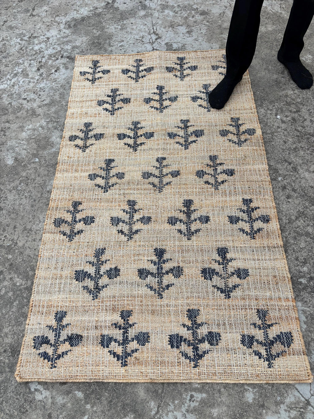 10x14 Jute Rug, white Flower Natural Jute Rug,, Handmade loom Cotton jute Rug Carpet, Custom Size Rug, Outdoor Rug