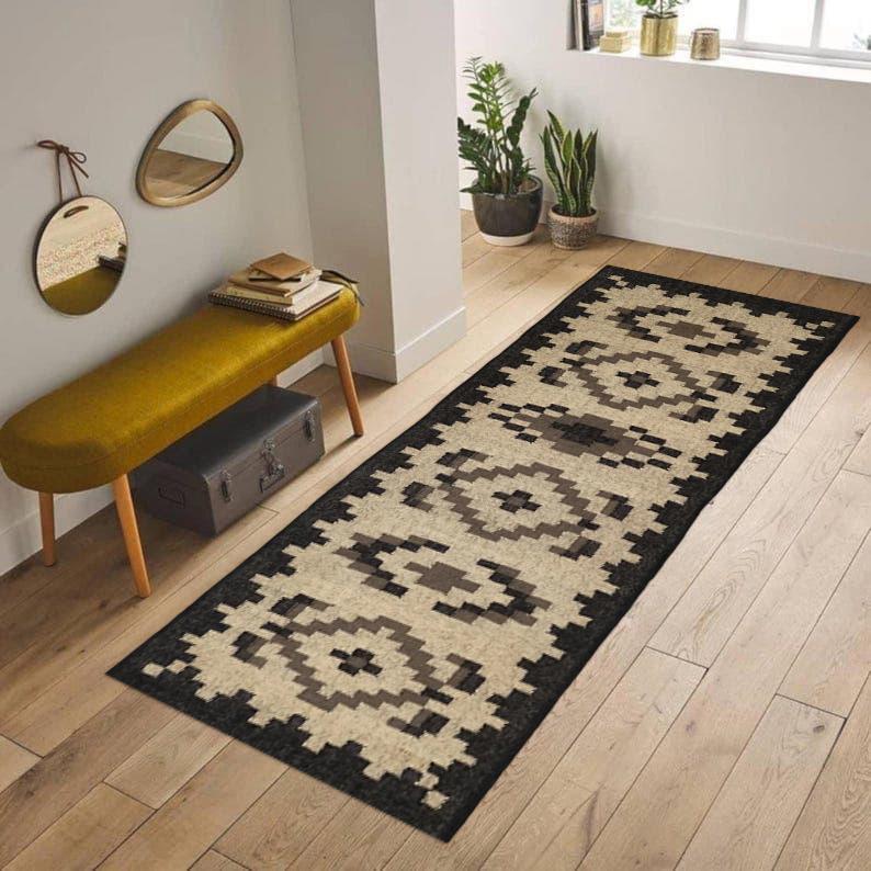 Handmade Wool Jute Rug, Accent Rug, Outdoor Rug, Indoor Rug, Living and Dinning Room, Vintage Runner, Stair and Hallway Runner, Bohemian Rug