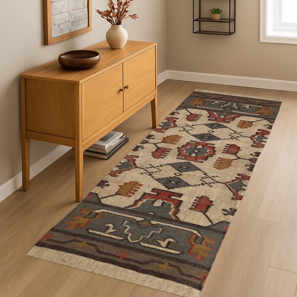 Jute wool runner, Handwoven Wool And Jute Runner, Bohemian Rug, Vintage Rug, Stair Multicolor Runner, Traditional Indian jute Area rug