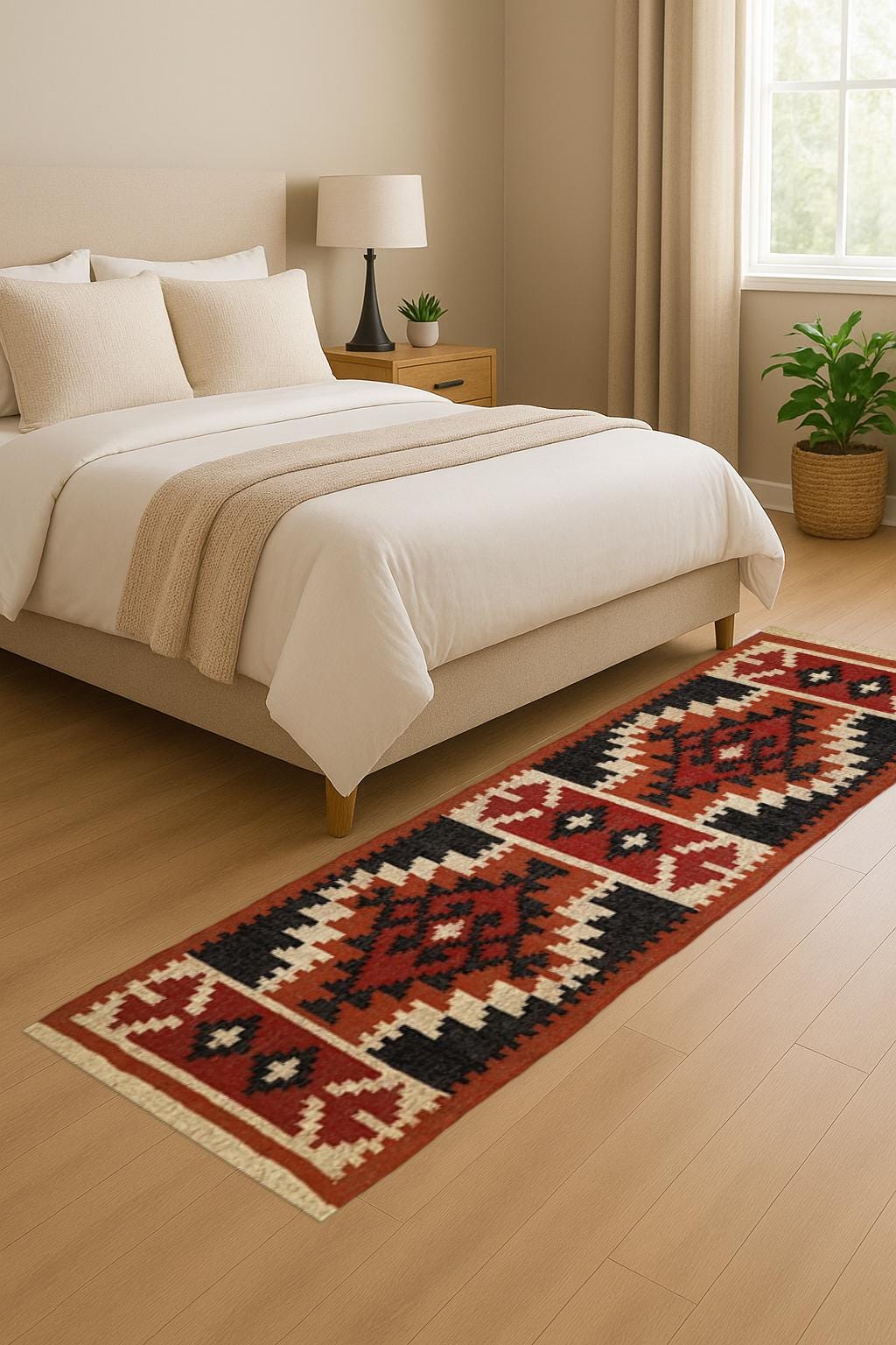 Handwoven Wool Jute Rug Handmade Dhurrie Rug, Motifs Oriental Traditional Indian Geometric Turkish Home decor, multicolor runner