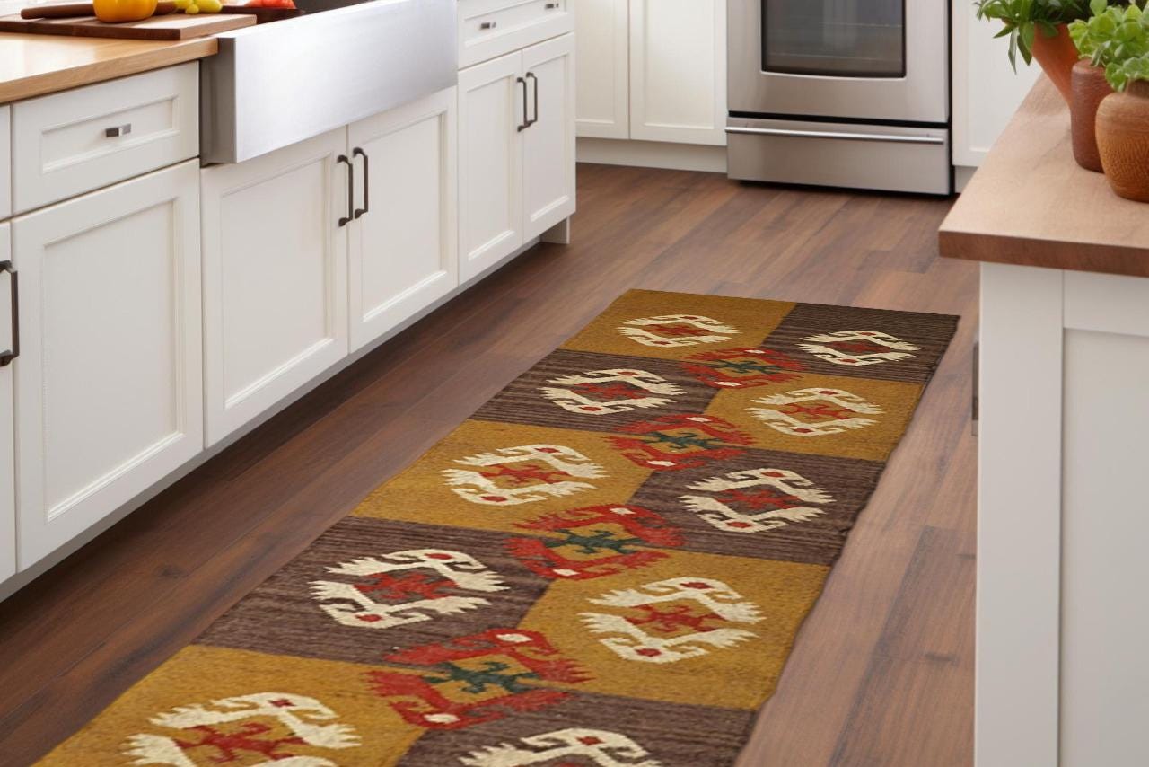 Handmade Bohemian Eco Friendly Wool Jute Runner, Reversible Handmade Vintage Rugs, large living room rug, Oriental, Traditional Rug