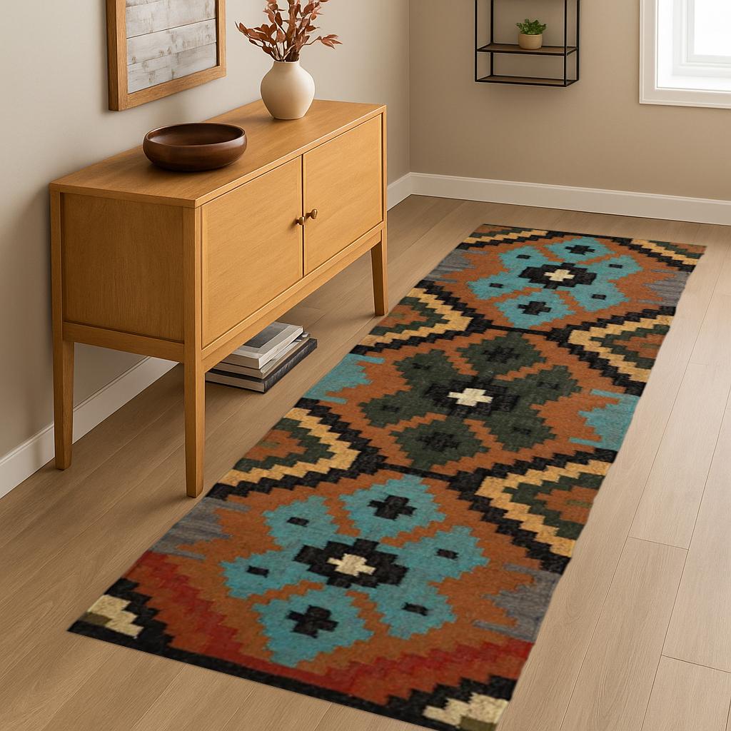 Wool and Jute Rug Handmade, Dhurrie Rug, large living room rug, Oriental, Traditional Rug, Bohemian Handwoven Décor Rug for staircase