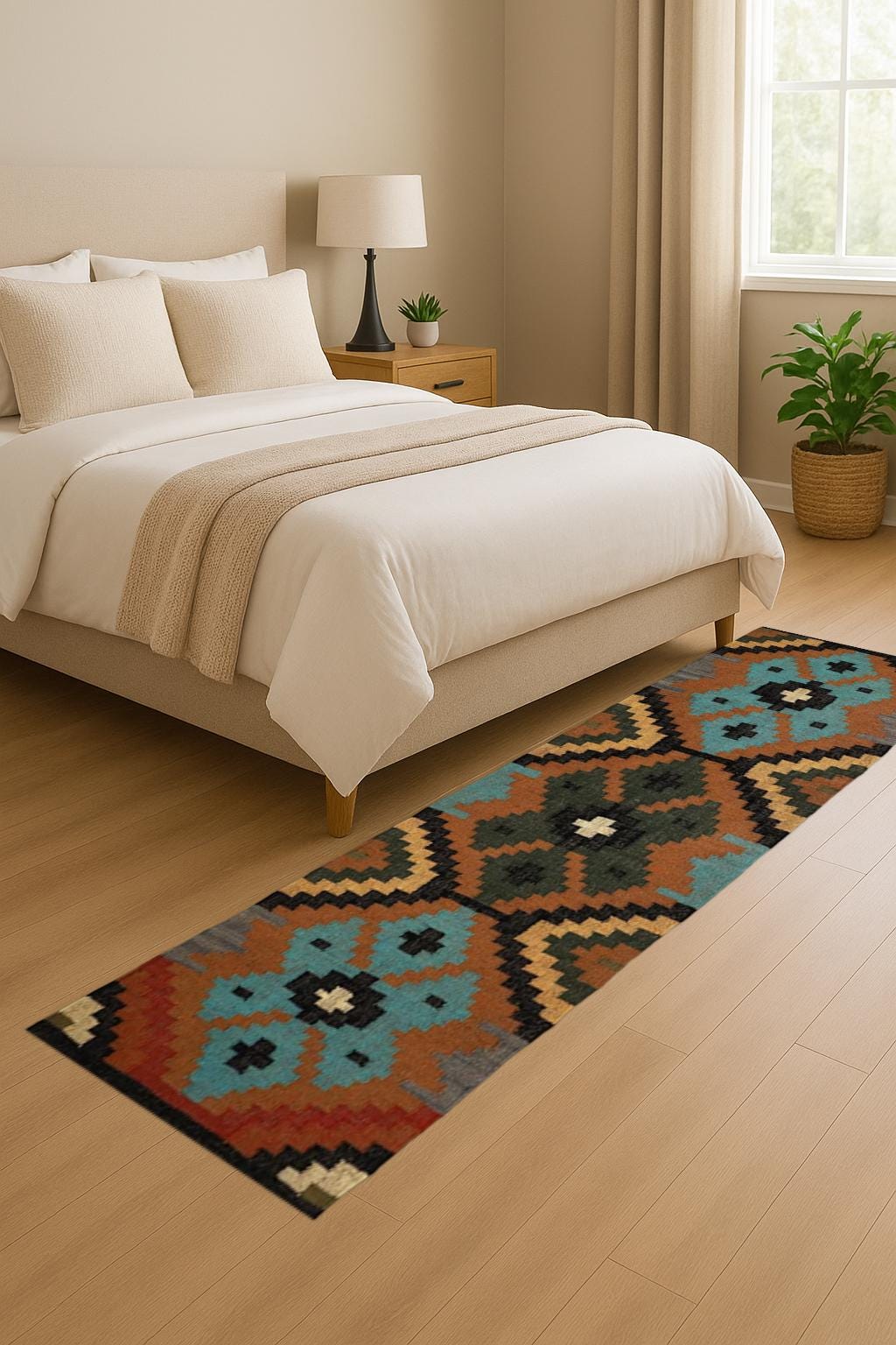 Wool and Jute Rug Handmade, Dhurrie Rug, large living room rug, Oriental, Traditional Rug, Bohemian Handwoven Décor Rug for staircase