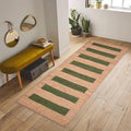 Indian Handloomed Beige with green Striped Hemp Jute Runner, Bohemian Hemp Runner, green Stripe Jute Multicolor Stripe Living Area Rug