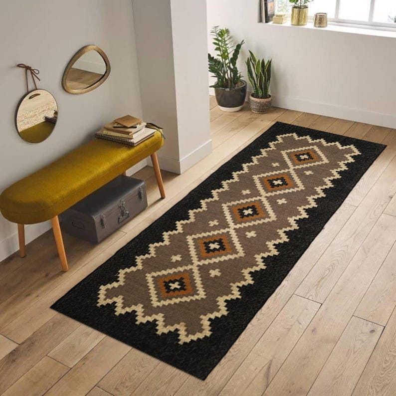 Wool jute rug jute, Wool Jute Runner, Traditional Rug, Natural Fiber Rug, Hallway Runner, Staircase runner rug, Handwoven Runner Dhurrie Rug