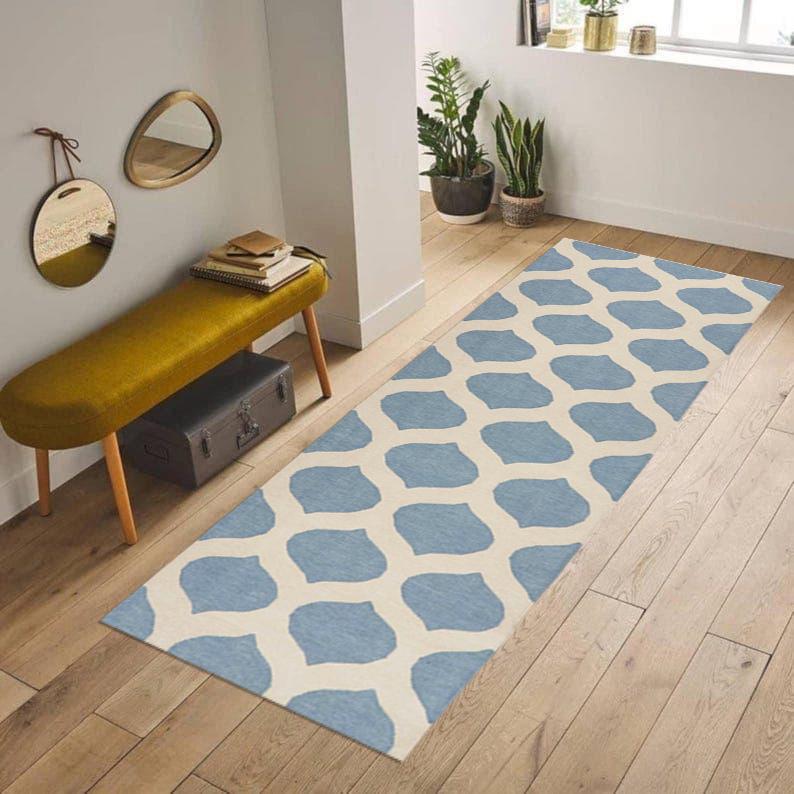 Wool Jute Kilim Area Runner, Stair Runner, Handmade Large Rug, Wool Jute Hallway Rug, Bohemian Handwoven Boho Outdoor Stair Runner