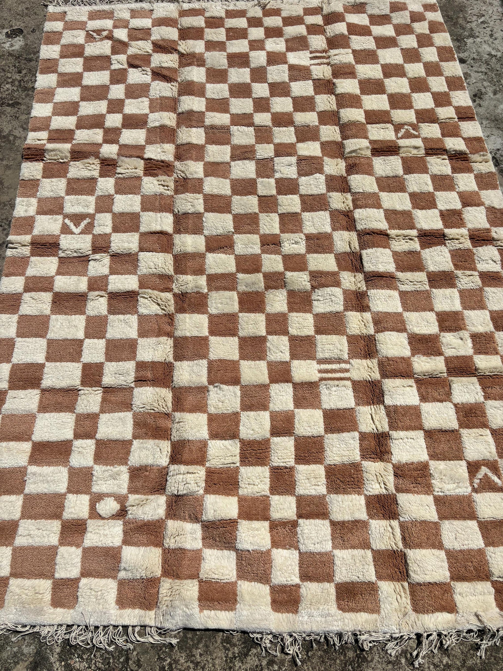 Checkered Brown rug, Handmade custom rug, Brown and Beige rug, Moroccan Rug, handmade rug, Orange Checkered Rug, Wool Rug