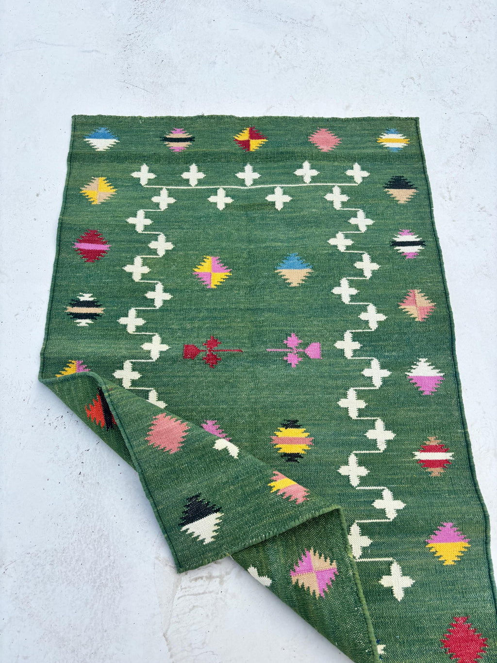 8x10 Ft. Green, Handmade Flat Weave Rug, Custom Size Area Dhurrie, Home & Living Room, Bedroom, Home Decor Rug, Wool Reversible Rug