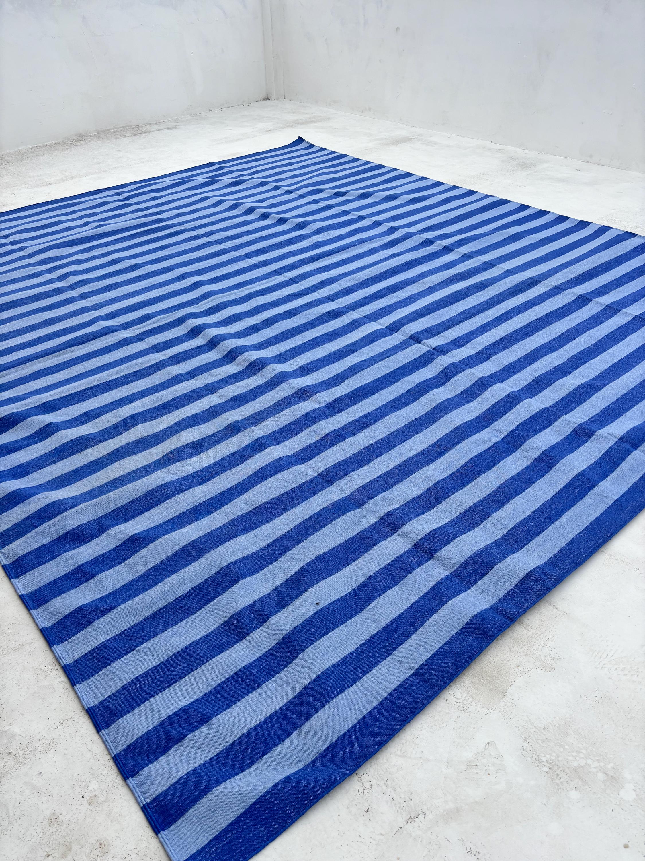Blue Cotton Handmade Modern stripes Rug, Bedroom Rug, Hallway Floor Rug, Cotton Rug, Cotton Blue Color Rug.