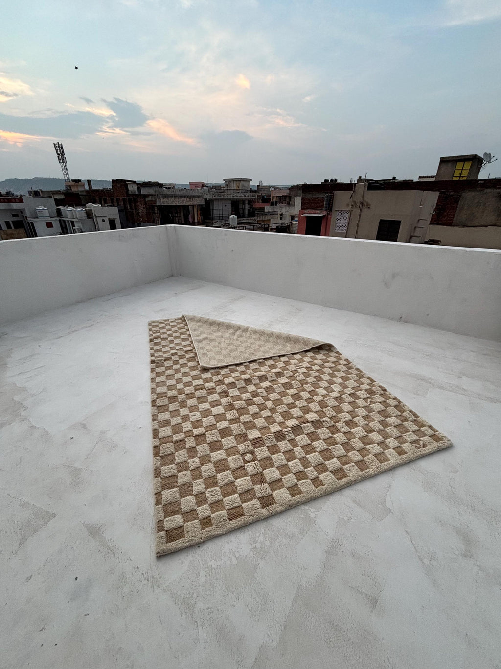 Moroccan Beni Ourain Checkered Rug 6x9 Beige Brown Handmade Berber Wool Living Room Area Rug Tribal Berber Carpet