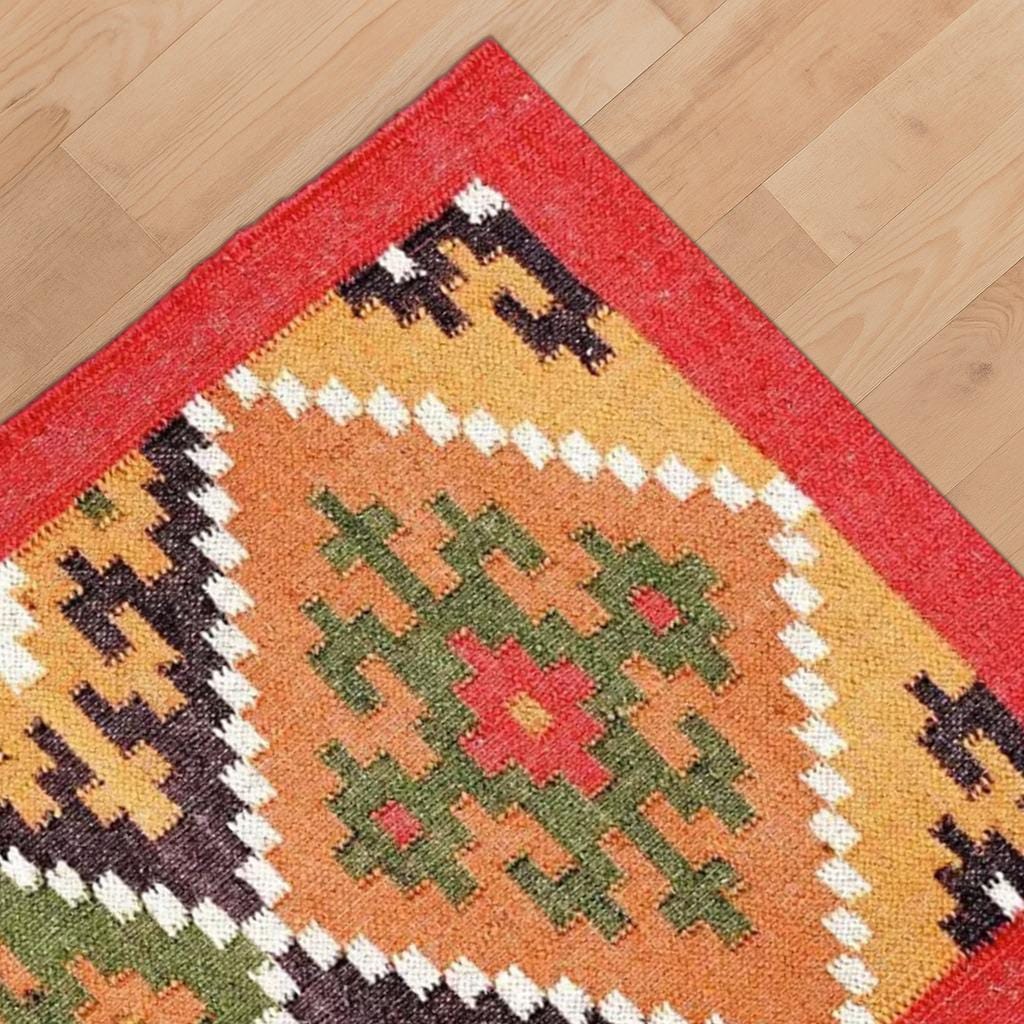 4 x 4 Ft - Jute\Wool Handwoven Kilim Rug, Handmade Vintage Area Rug for Eco-Friendly Home Decor All Costum Size