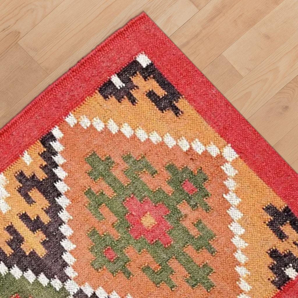 Wool Jute Kilim Rug, Handmade, Wool and Jute Rug Handwoven, Kilim Dhurrie Rug, Outdoor/Indoor Rug, Bedroom Rug, wool jute Kilim Rug