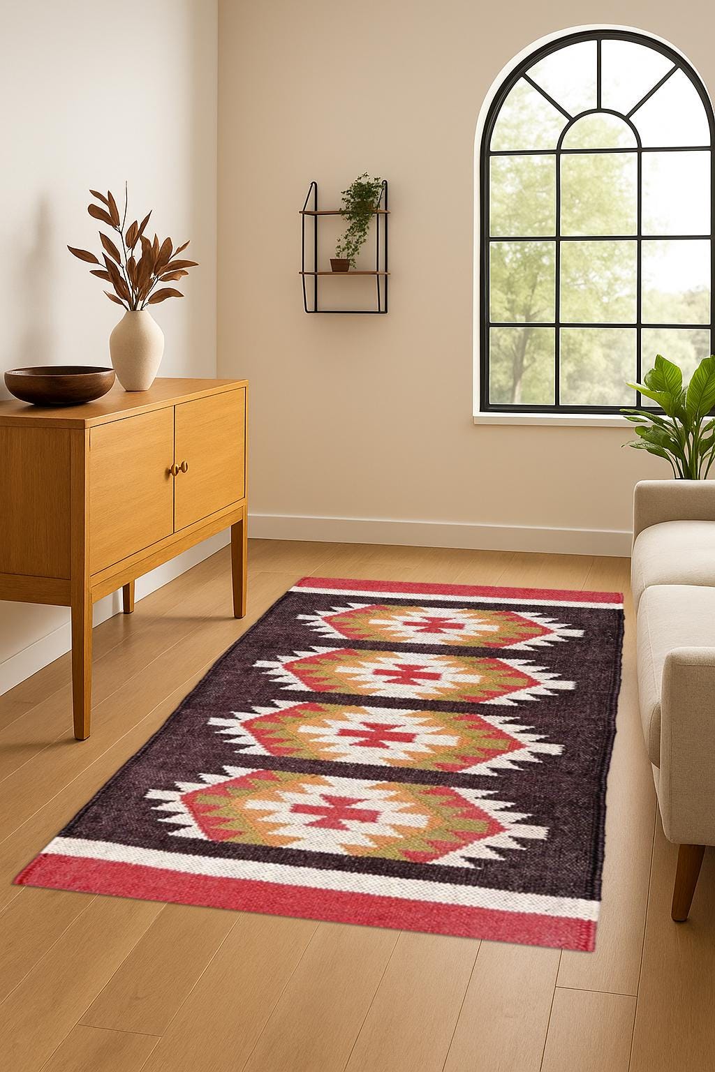Wool and Jute Rug Handwoven, Kilim Dhurrie Rug, Custom Size Rugs, Eco-Friendly Home Decor | Custom Size 5x8 Modern Living Design