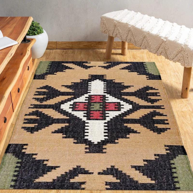 8x10 Area Rug, 8x10 Kilim Rug, Custom Size Indian Handwoven Kilim Wool Jute Rug, Multicolor Décor Rug