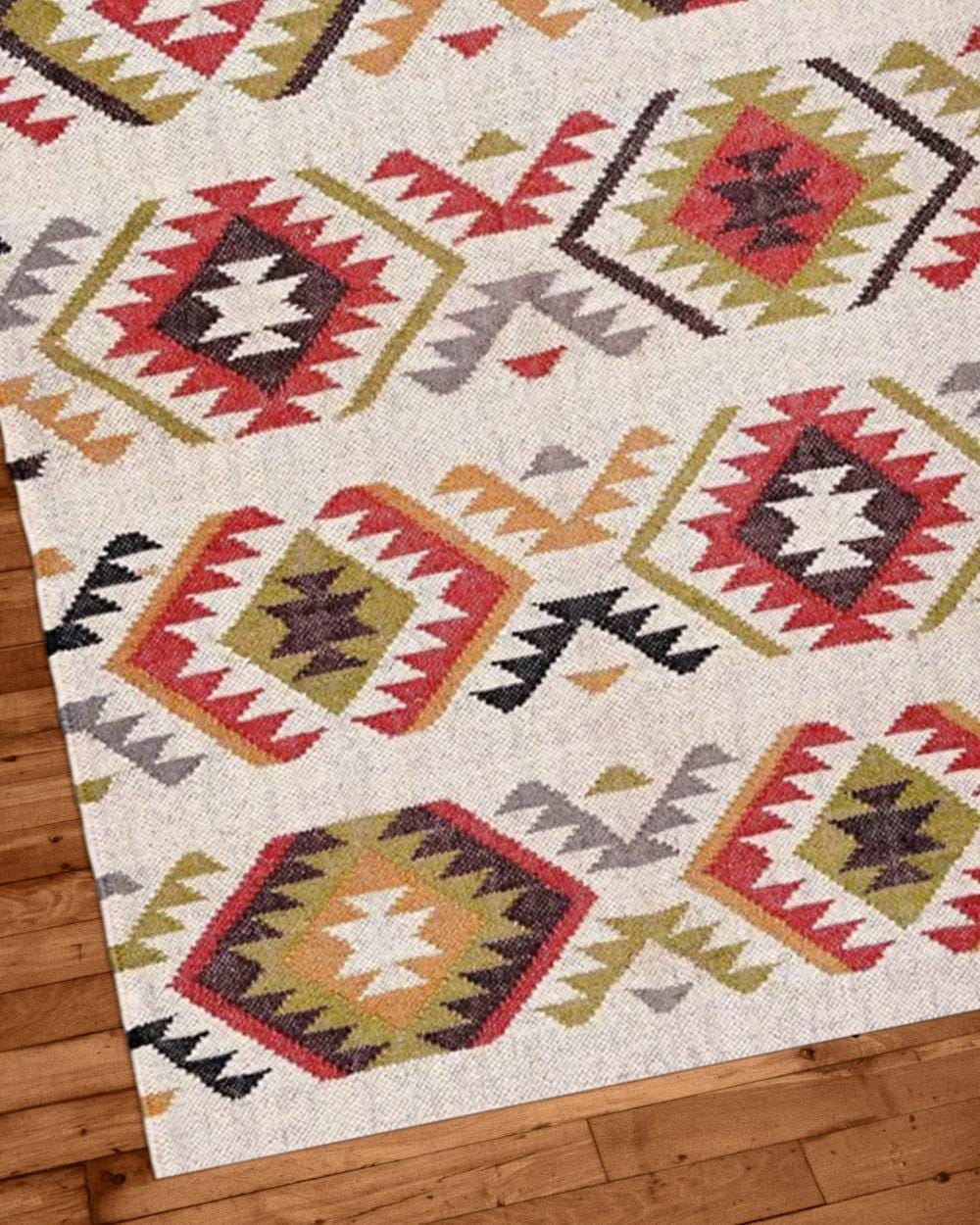 Navajo Style Turkish Kilim Rug, Handmade Wool Carpet with Geometric Design, Tribal Flatweave Rug for Living Room, Bedroom, Dining, Kitchen