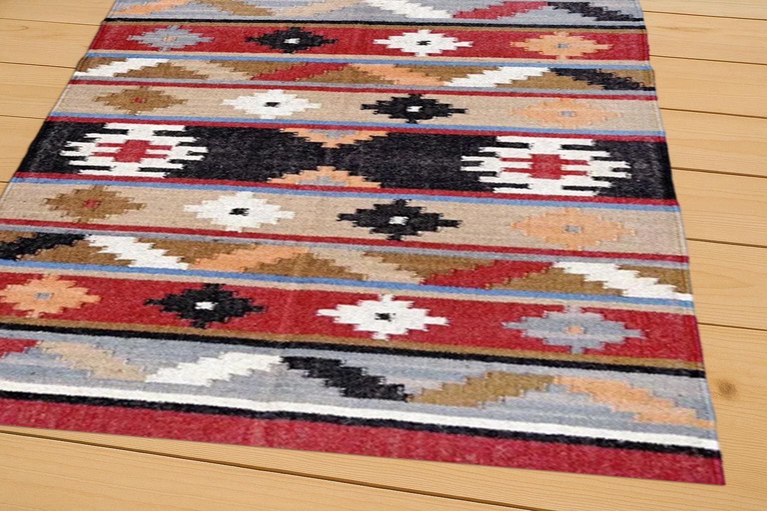 Handmade jute & wool rug living room-Vintage kilim rug 8x10-wool striped kilim rug, Floor Covering Carpet, Indian Jute Rug, Custom Size rug