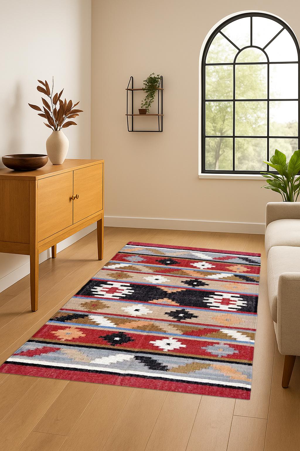 Handmade jute & wool rug living room-Vintage kilim rug 8x10-wool striped kilim rug, Floor Covering Carpet, Indian Jute Rug, Custom Size rug