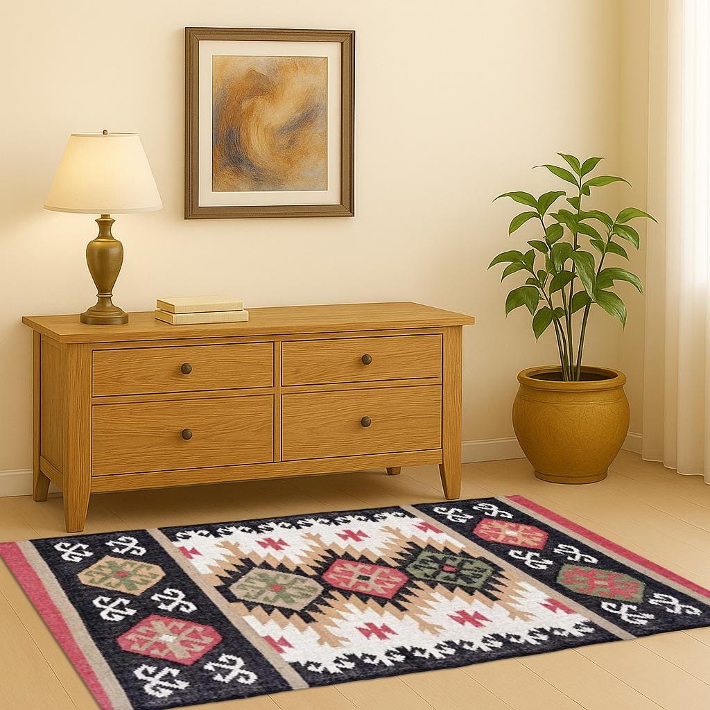 Casavani Handwoven Wool Jute Kilim Rug | Traditional Flatweave Area Rug | Bohemian Home Decor Dhurrie