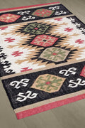 Casavani Handwoven Wool Jute Kilim Rug | Traditional Flatweave Area Rug | Bohemian Home Decor Dhurrie