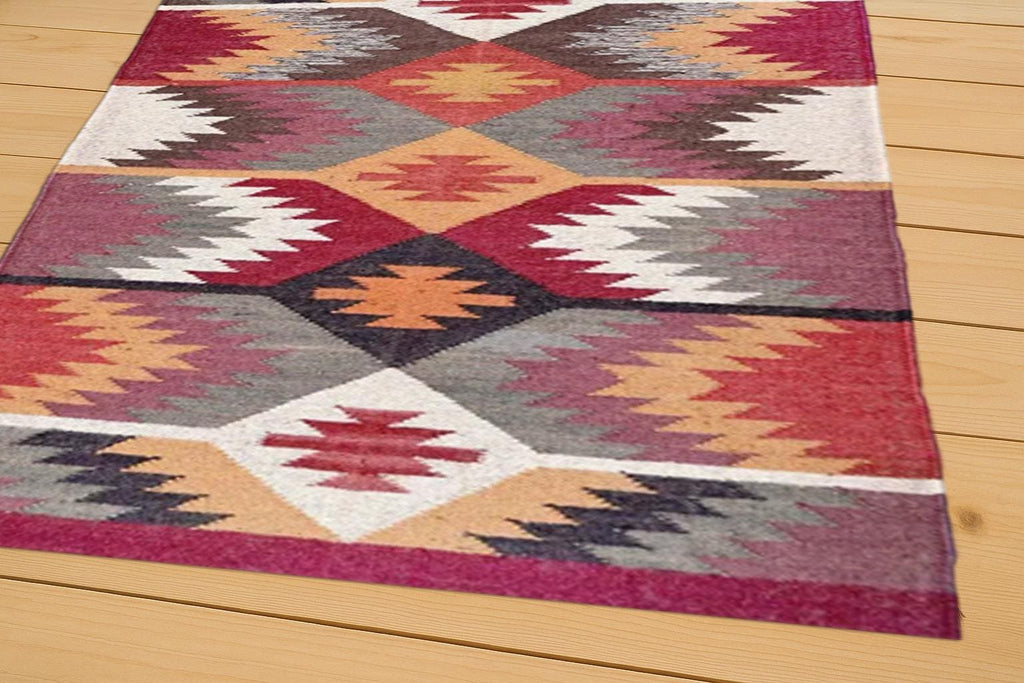 Kilim Rug, Multicolor Handwoven, Wool and Jute Rug Handmade, Kilim Dhurrie Rug, Motifs, Oriental, Aztec Accent Southwestern Rug 9x12,7x10 ft