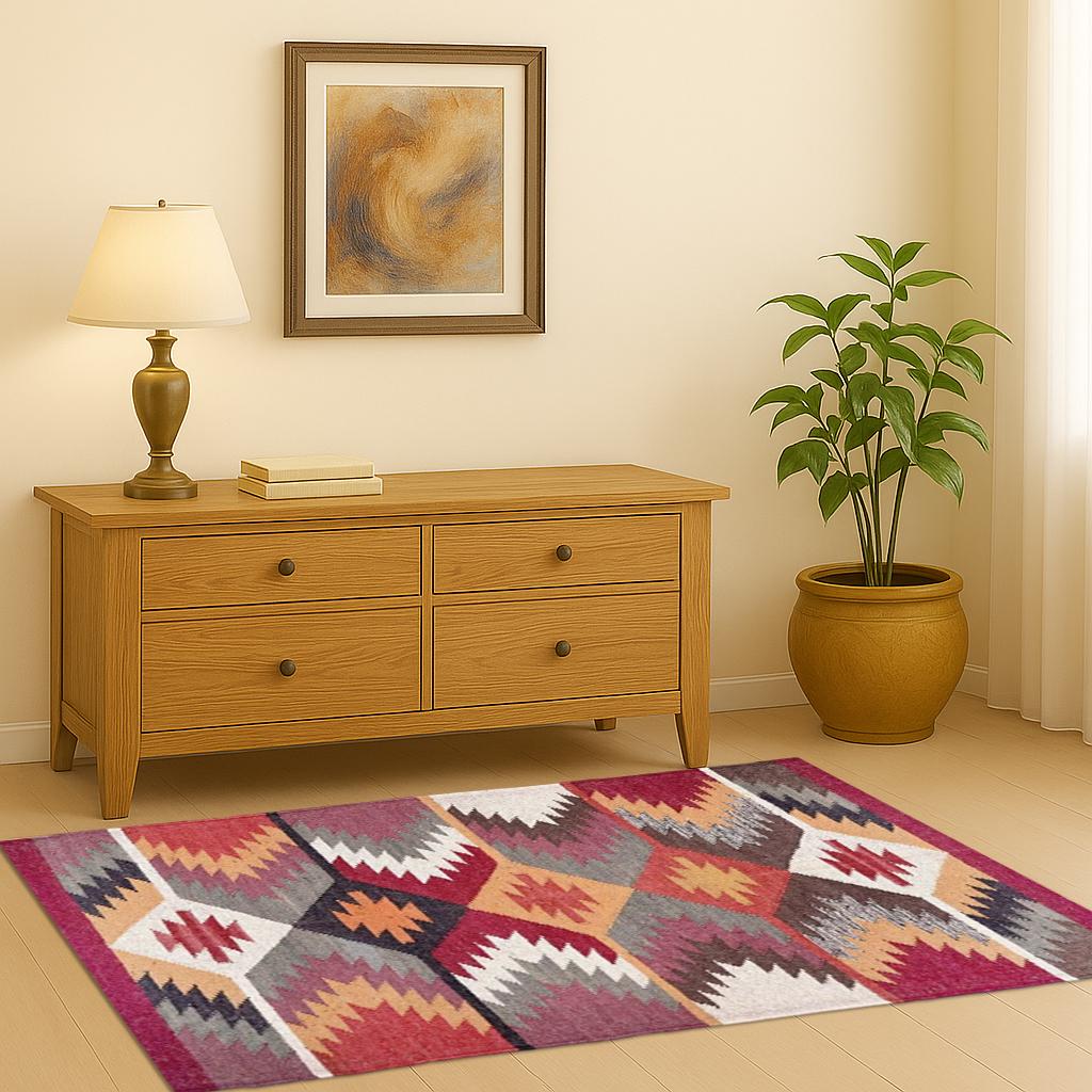 Kilim Rug, Multicolor Handwoven, Wool and Jute Rug Handmade, Kilim Dhurrie Rug, Motifs, Oriental, Aztec Accent Southwestern Rug 9x12,7x10 ft