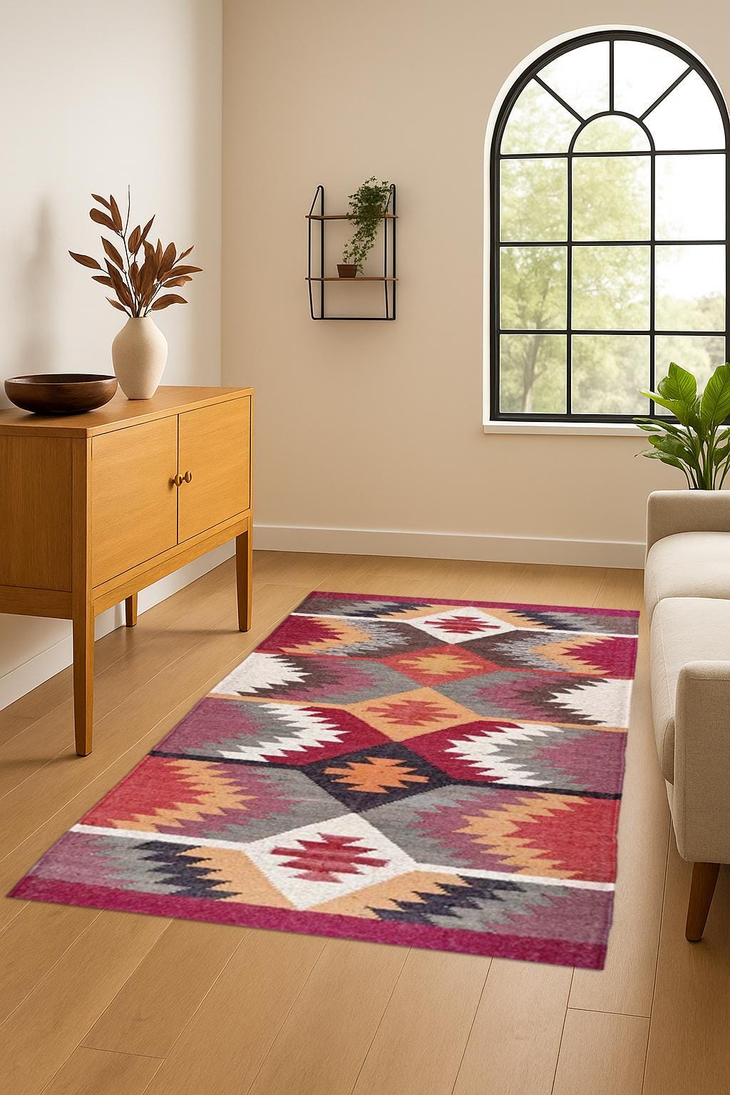 Kilim Rug, Multicolor Handwoven, Wool and Jute Rug Handmade, Kilim Dhurrie Rug, Motifs, Oriental, Aztec Accent Southwestern Rug 9x12,7x10 ft