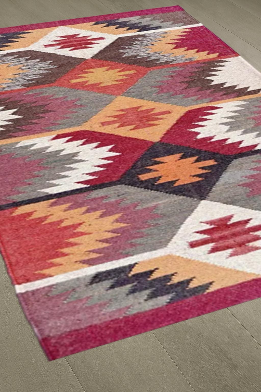 Kilim Rug, Multicolor Handwoven, Wool and Jute Rug Handmade, Kilim Dhurrie Rug, Motifs, Oriental, Aztec Accent Southwestern Rug 9x12,7x10 ft