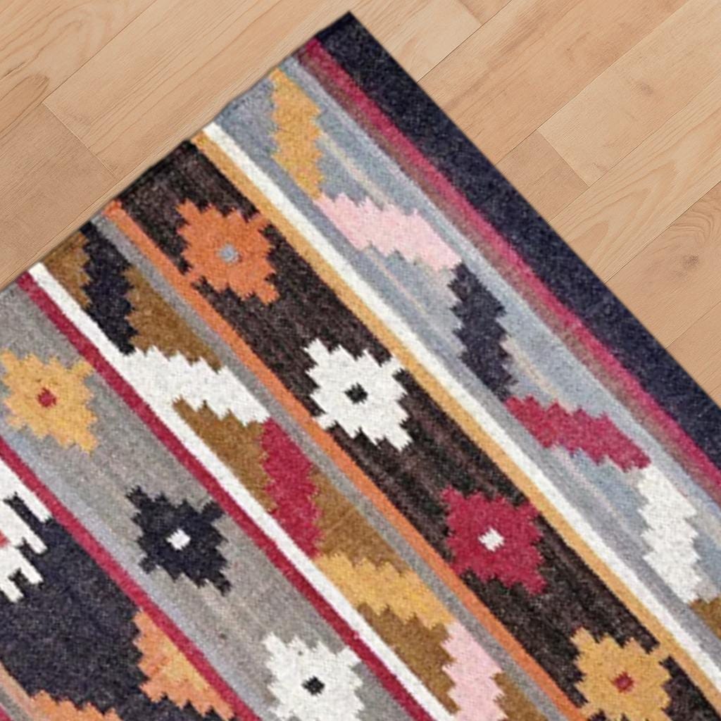 3X5 Ft Kilim Wool Jute Multicolor Area Living Room Bohemian Modern Home Décor, Oriental, Traditional Indian, Geometric, Turkish