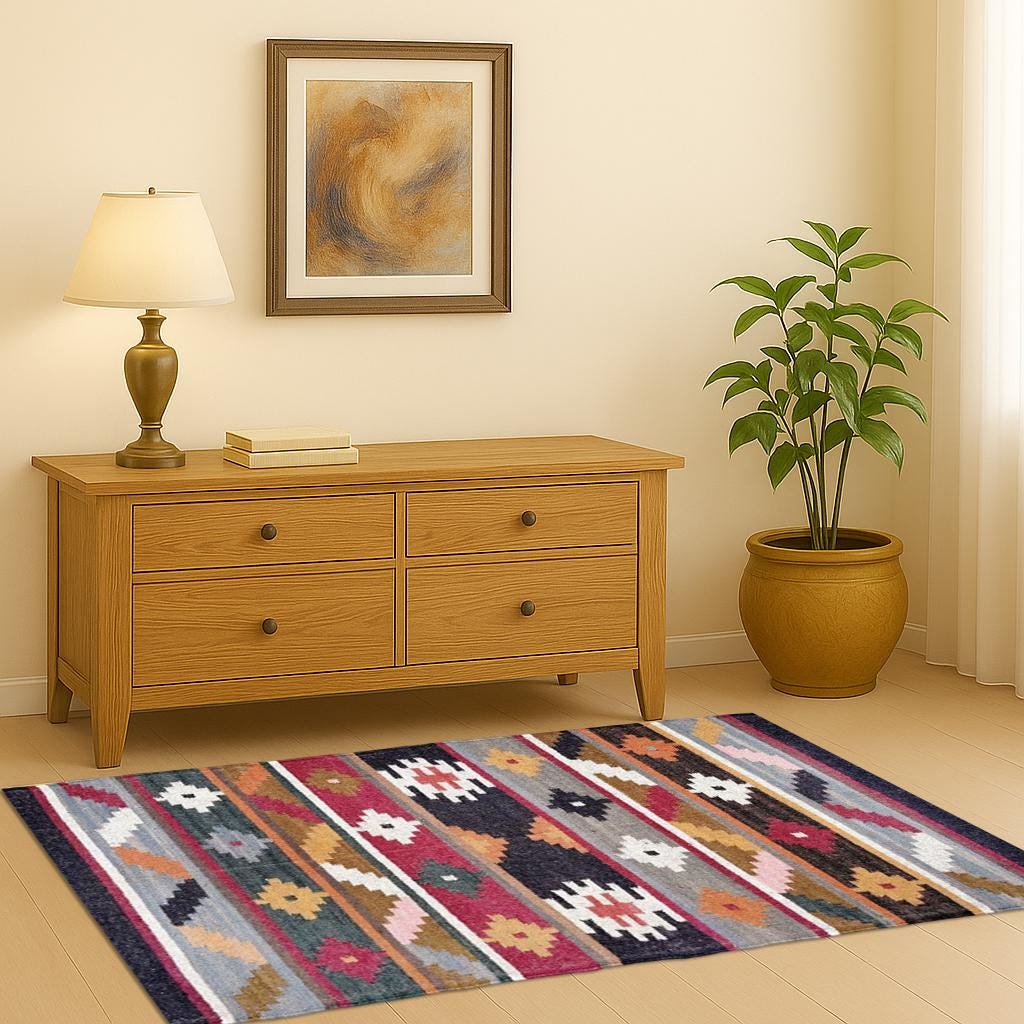 3X5 Ft Kilim Wool Jute Multicolor Area Living Room Bohemian Modern Home Décor, Oriental, Traditional Indian, Geometric, Turkish