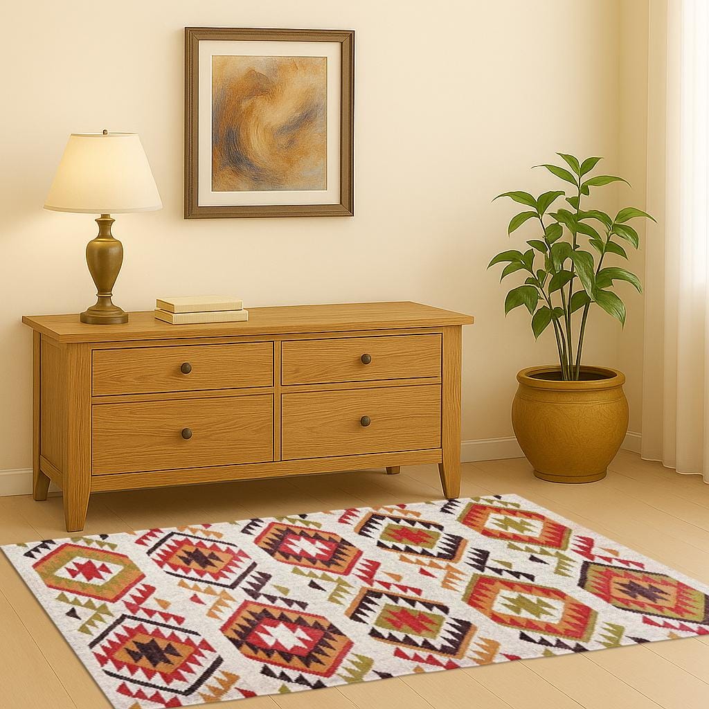 Handmade Red Kilim Navajo Rug Southwestern Flatweave Dhurrie, Handcrafted Wool Jute Dhurrie Rug, Floor Covering Carpet, Indian Jute Rug