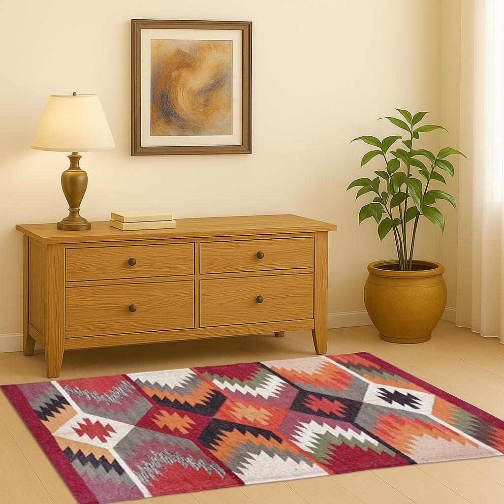 Handmade Wool Kilim Rug, Traditional Handwoven Kilim Rug, Outdoor/Indoor Rug, Boho Jute Kilim, Rustic American Style Area Rug, Tribal Décor