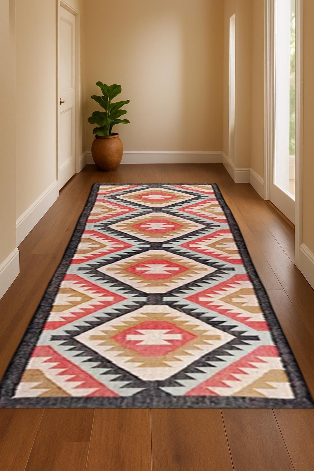 Handwoven Wool Jute Runner | Natural Hallway Rug | Boho Wool  Jute Runner | Farmhouse Long Rug Natural Fiber Runner | Wool Jute Carpet