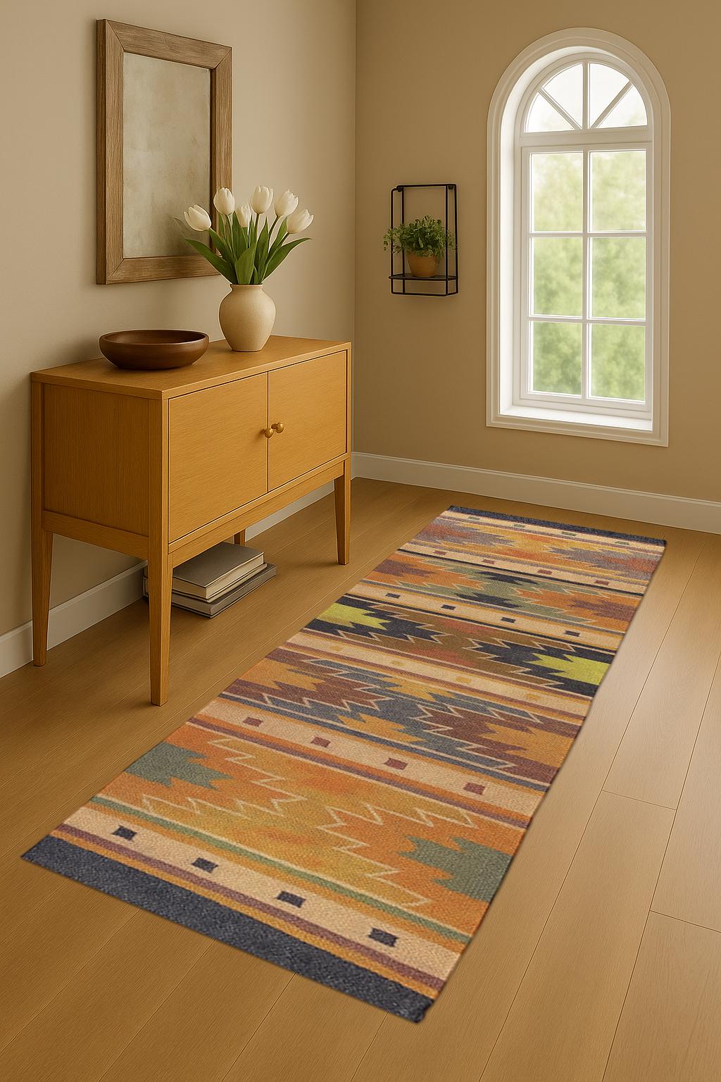 Handwoven Wool Jute Runner | Natural Hallway Runner Rug | Boho Farmhouse Runner | Eco-Friendly Long Rug | Entryway Kitchen Bedside Runner