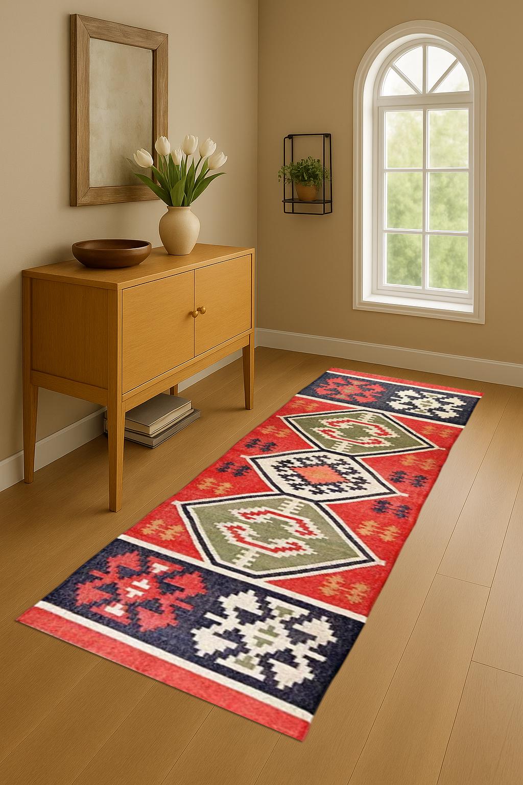 Natural Wool Jute Hallway Runner – Rustic Entryway Rug – Handmade Fiber Runner- Country Farmhouse Jute Wool Runner